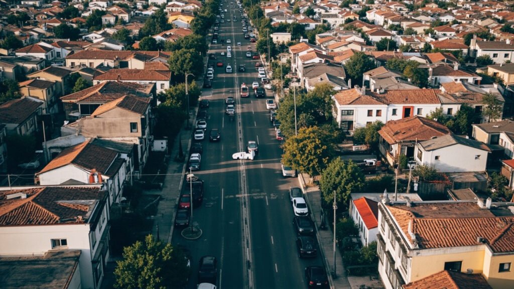 Calle de barrio con autos estacionados, el parque automotor de una zona